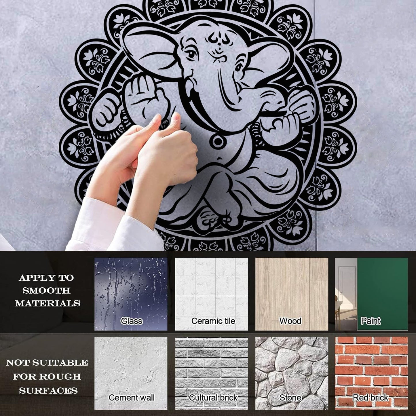 Vinyl Art Sticker Ganesha Hindu Elephant God Hinduism Lotus Flower Store Decoration