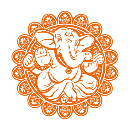 Vinyl Art Sticker Ganesha Hindu Elephant God Hinduism Lotus Flower Store Decoration