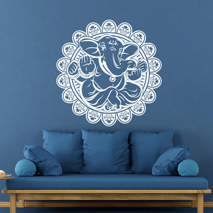 Vinyl Art Sticker Ganesha Hindu Elephant God Hinduism Lotus Flower Store Decoration
