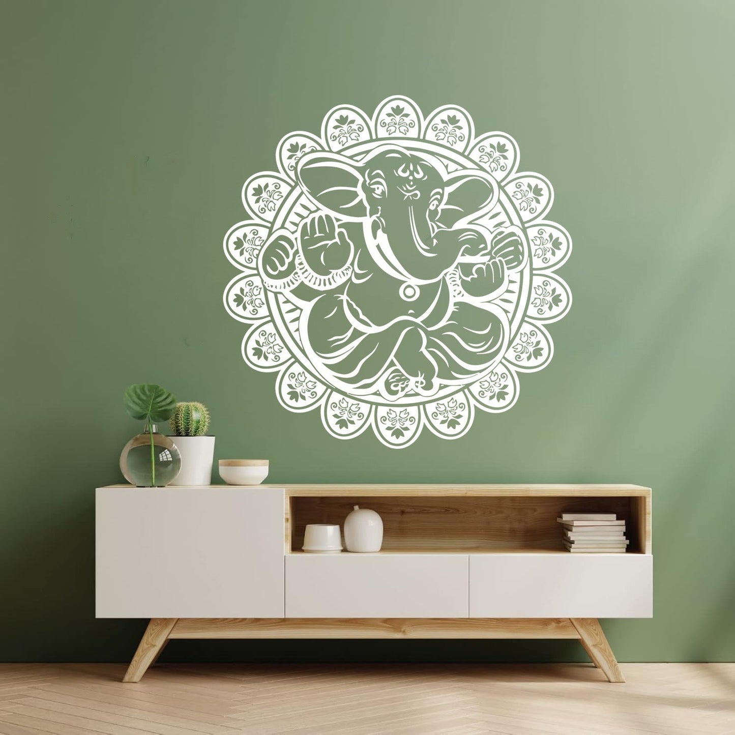 Vinyl Art Sticker Ganesha Hindu Elephant God Hinduism Lotus Flower Store Decoration