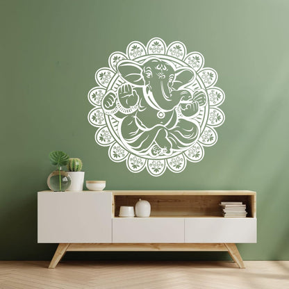Vinyl Art Sticker Ganesha Hindu Elephant God Hinduism Lotus Flower Store Decoration