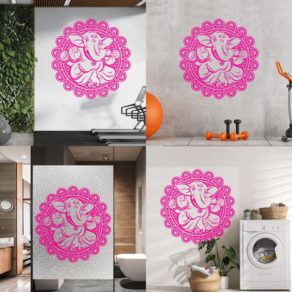 Vinyl Art Sticker Ganesha Hindu Elephant God Hinduism Lotus Flower Store Decoration