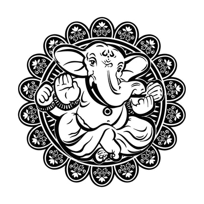 Vinyl Art Sticker Ganesha Hindu Elephant God Hinduism Lotus Flower Store Decoration