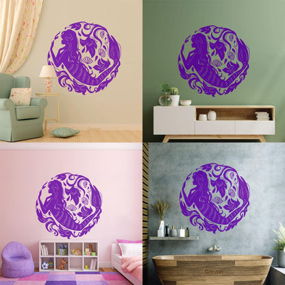 Mural And Wall Vinyl Decal Girl Teen Mermaid Flowers Sea Ocean Myth Waterproof