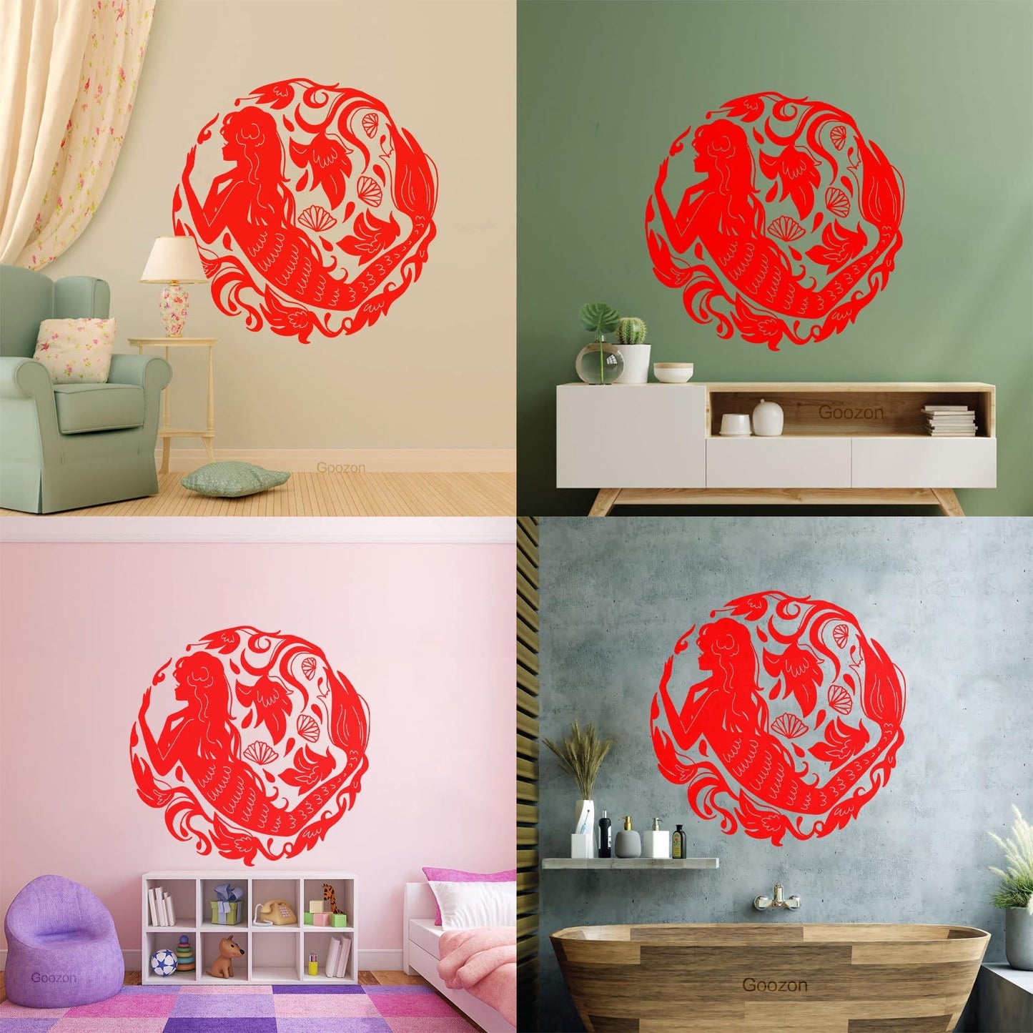 Mural And Wall Vinyl Decal Girl Teen Mermaid Flowers Sea Ocean Myth Waterproof