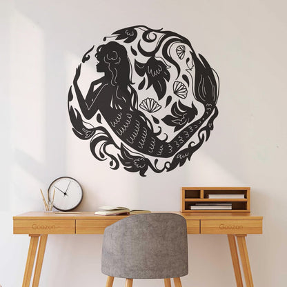 Mural And Wall Vinyl Decal Girl Teen Mermaid Flowers Sea Ocean Myth Waterproof