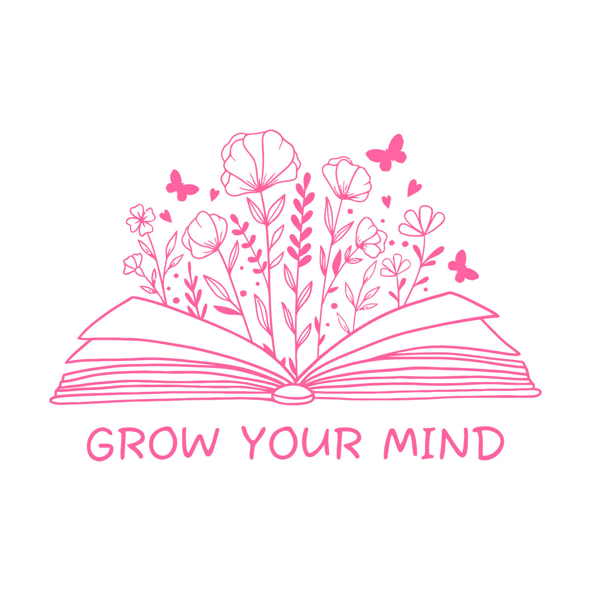 Fine Carving Decals Grow Your Mind Library Slogan Open Book Flowers Wall Beautification