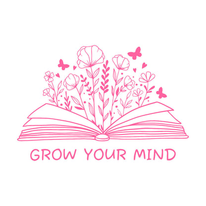 Fine Carving Decals Grow Your Mind Library Slogan Open Book Flowers Wall Beautification