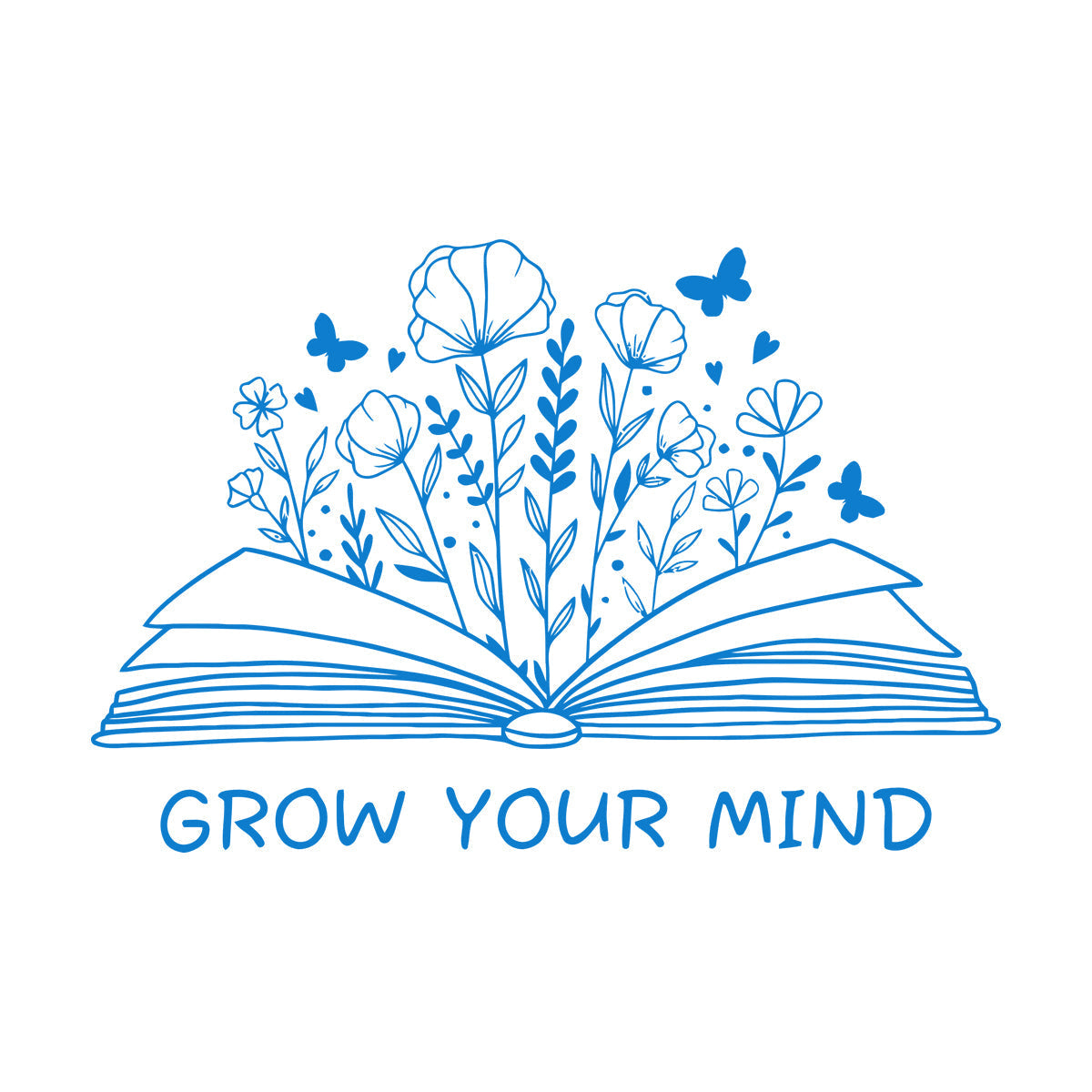 Fine Carving Decals Grow Your Mind Library Slogan Open Book Flowers Wall Beautification