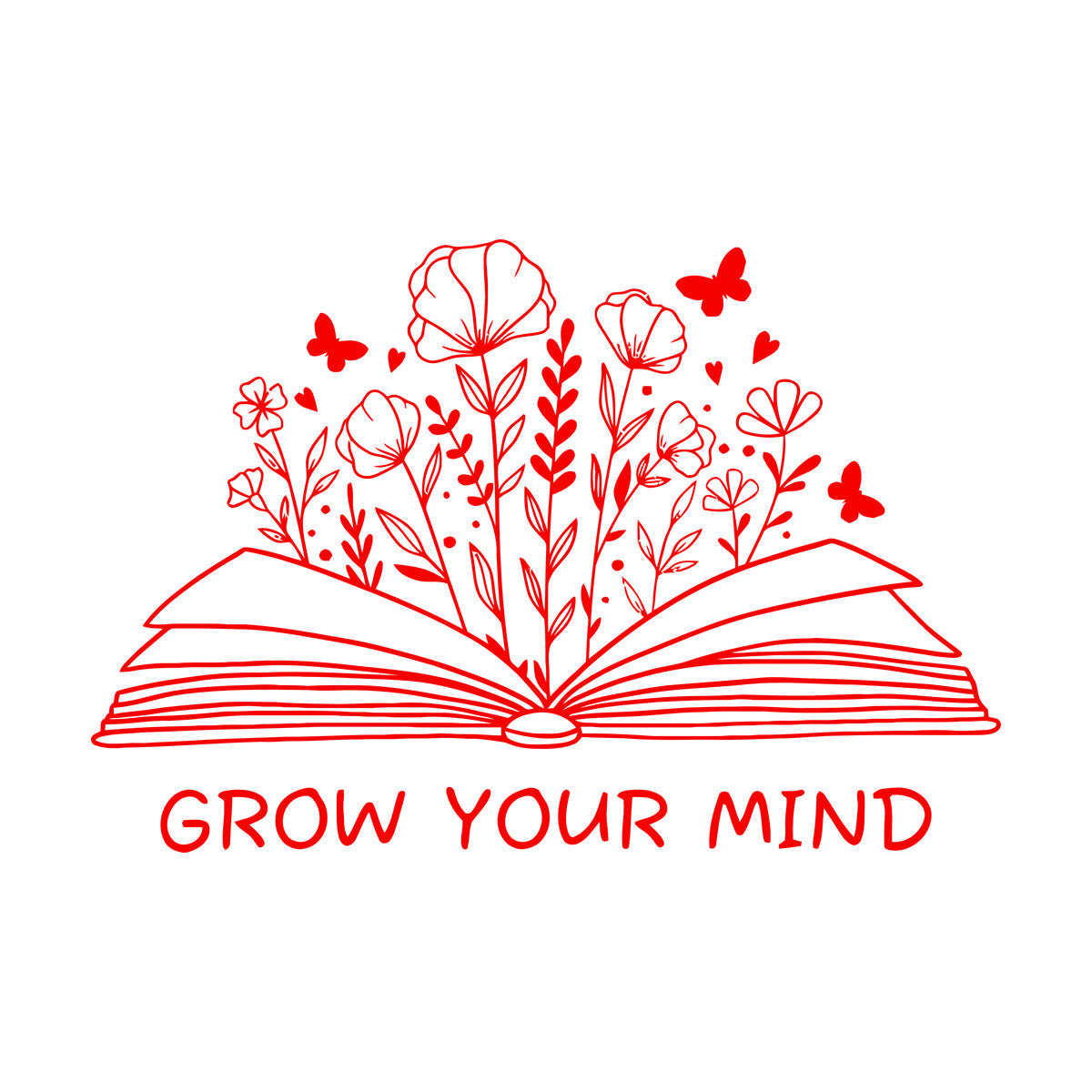 Fine Carving Decals Grow Your Mind Library Slogan Open Book Flowers Wall Beautification