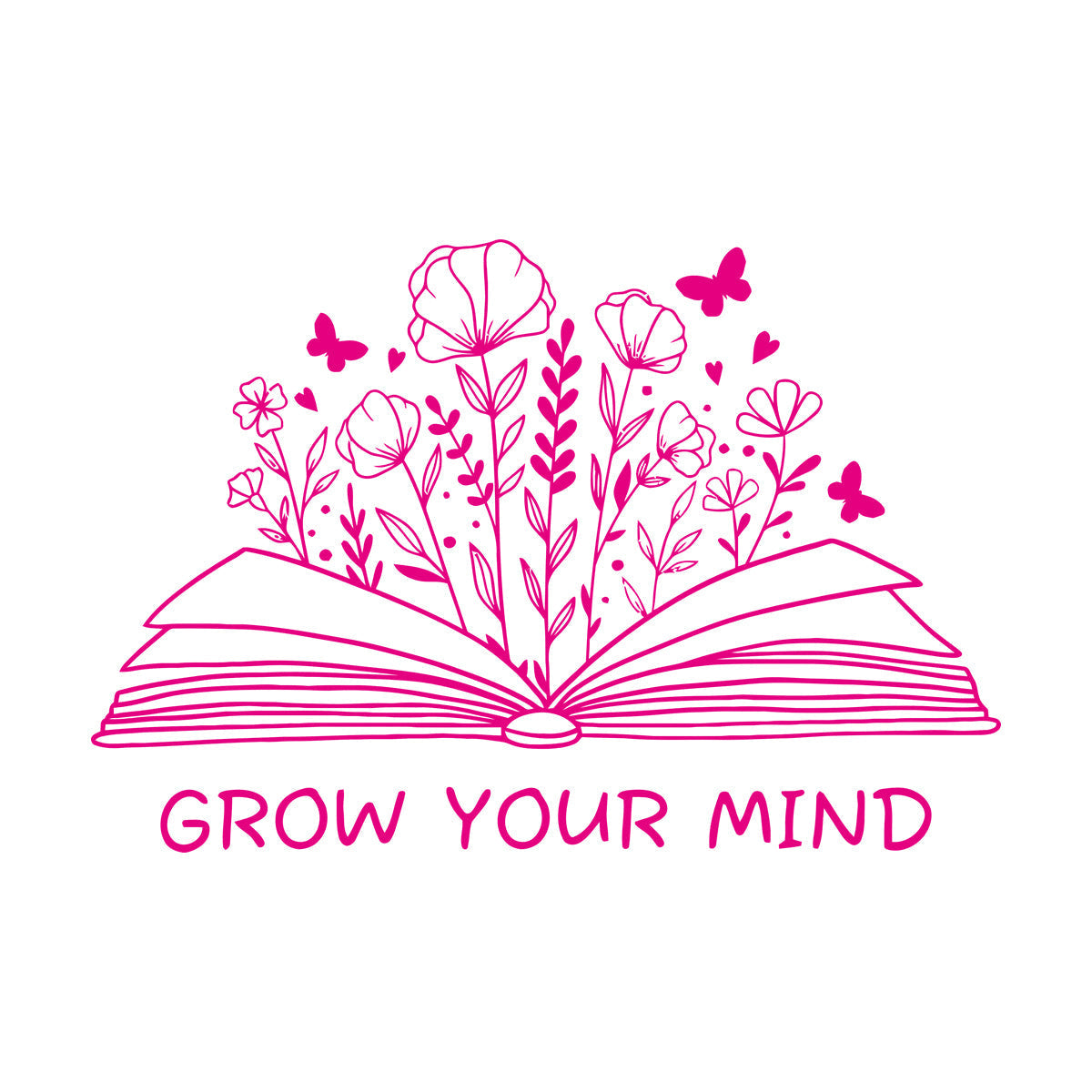 Fine Carving Decals Grow Your Mind Library Slogan Open Book Flowers Wall Beautification