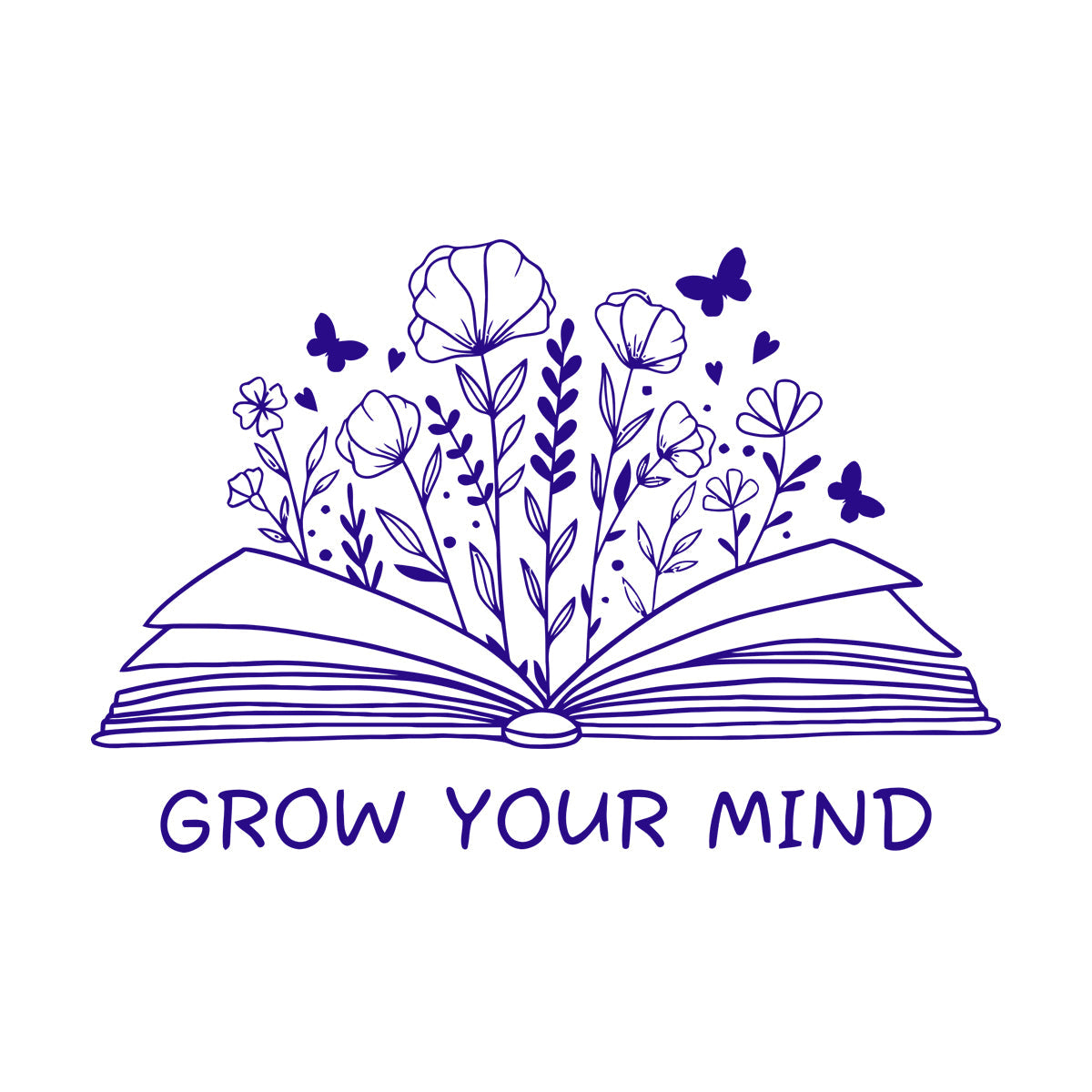 Fine Carving Decals Grow Your Mind Library Slogan Open Book Flowers Wall Beautification