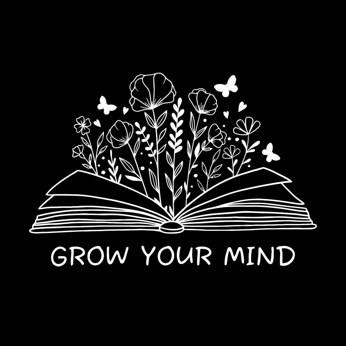 Fine Carving Decals Grow Your Mind Library Slogan Open Book Flowers Wall Beautification
