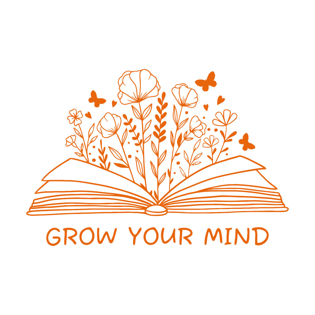 Fine Carving Decals Grow Your Mind Library Slogan Open Book Flowers Wall Beautification