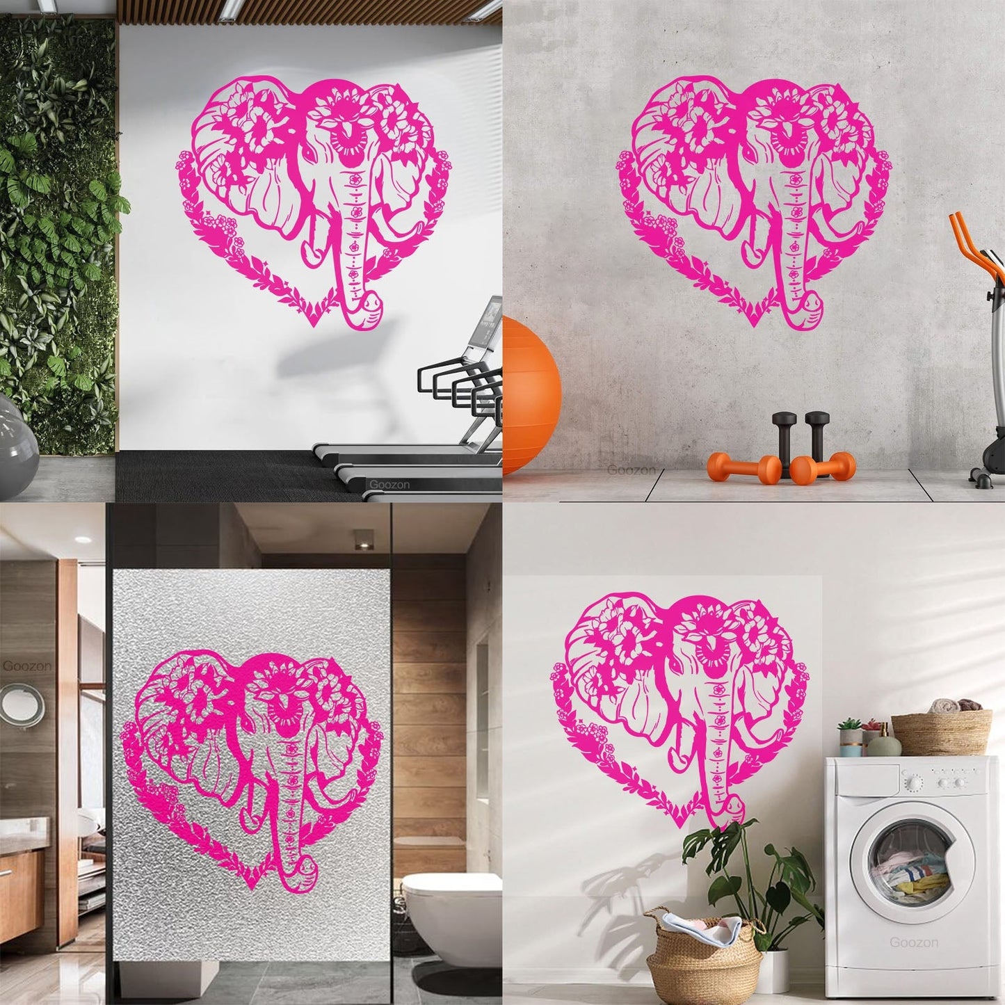 Vinyl Wall Decals Head Elephant Love Ornament Animal Flowers Multi Color Selection