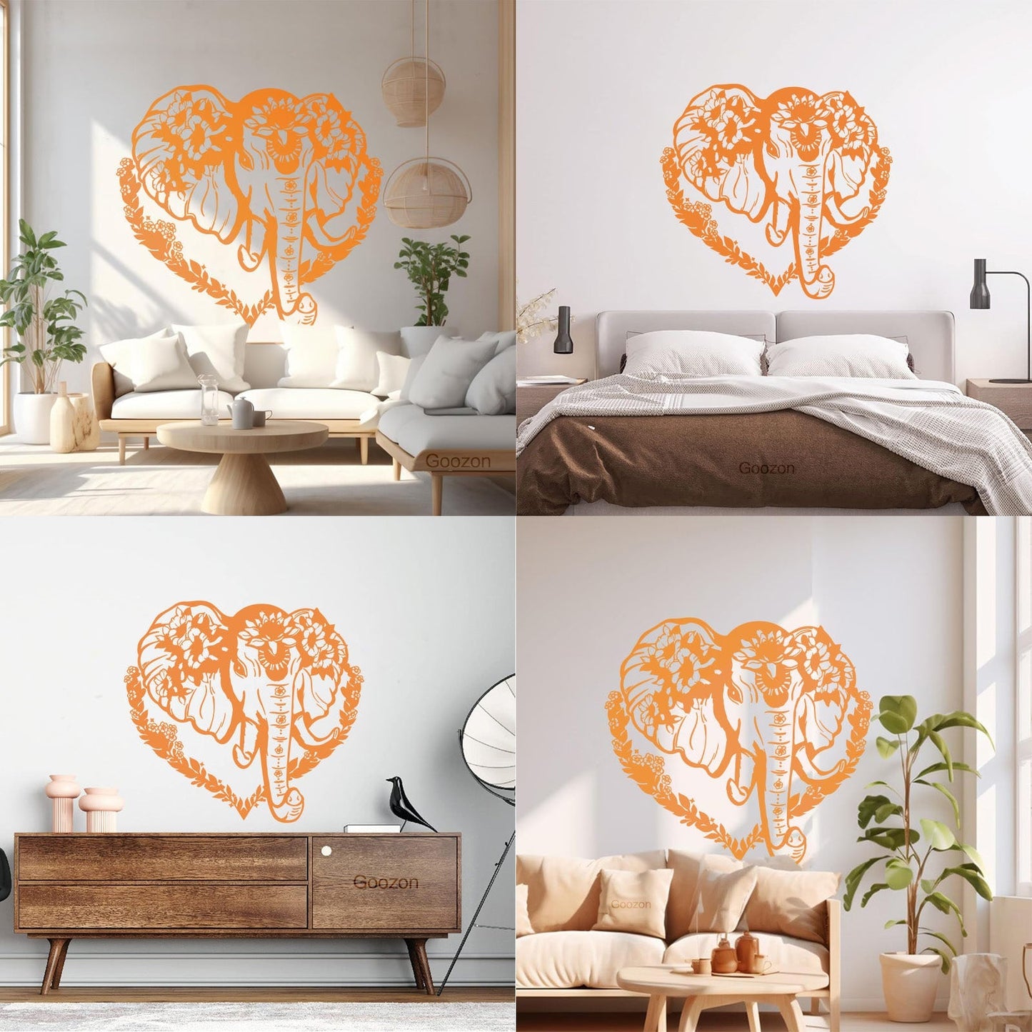 Vinyl Wall Decals Head Elephant Love Ornament Animal Flowers Multi Color Selection