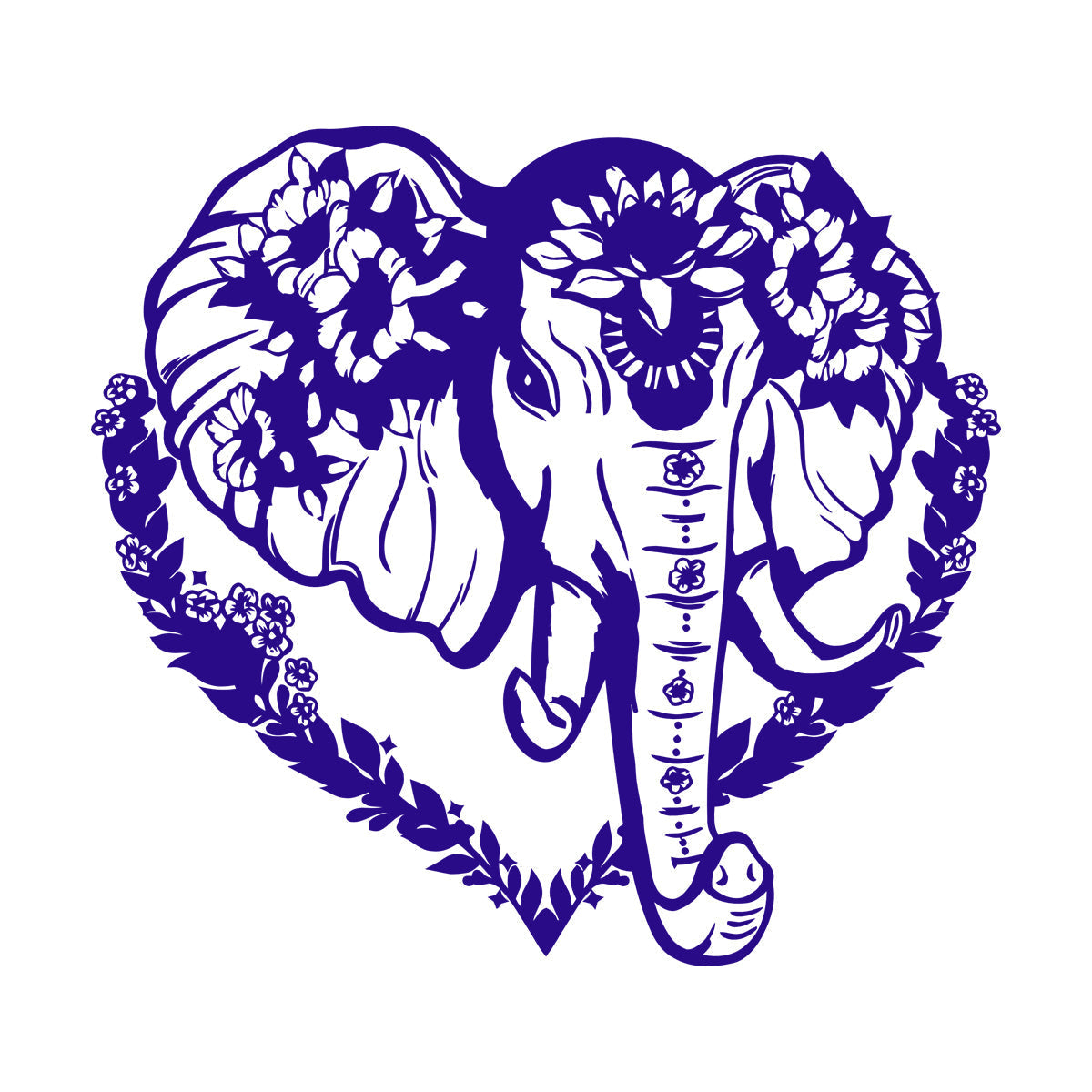 Vinyl Wall Decals Head Elephant Love Ornament Animal Flowers Multi Color Selection