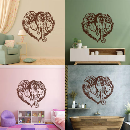 Vinyl Wall Decals Head Elephant Love Ornament Animal Flowers Multi Color Selection