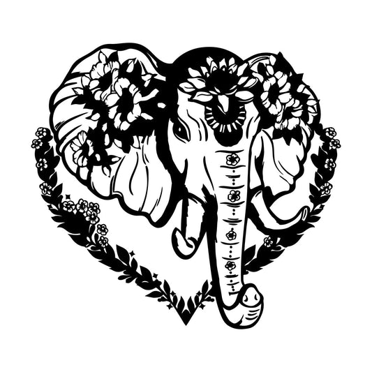 Vinyl Wall Decals Head Elephant Love Ornament Animal Flowers Multi Color Selection