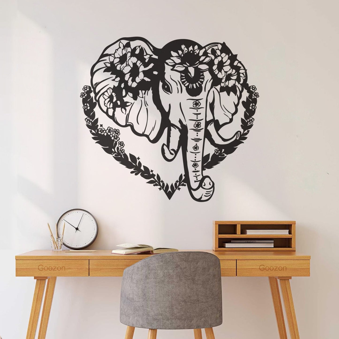 Vinyl Wall Decals Head Elephant Love Ornament Animal Flowers Multi Color Selection