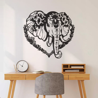 Vinyl Wall Decals Head Elephant Love Ornament Animal Flowers Multi Color Selection
