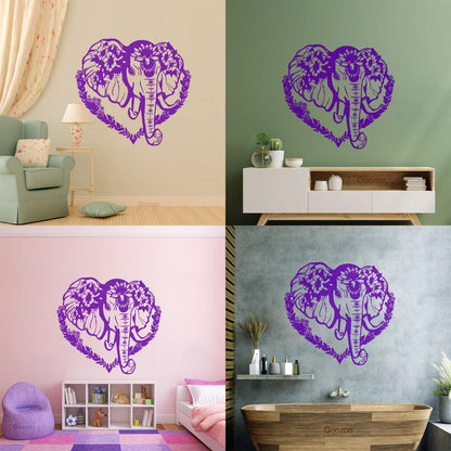 Vinyl Wall Decals Head Elephant Love Ornament Animal Flowers Multi Color Selection