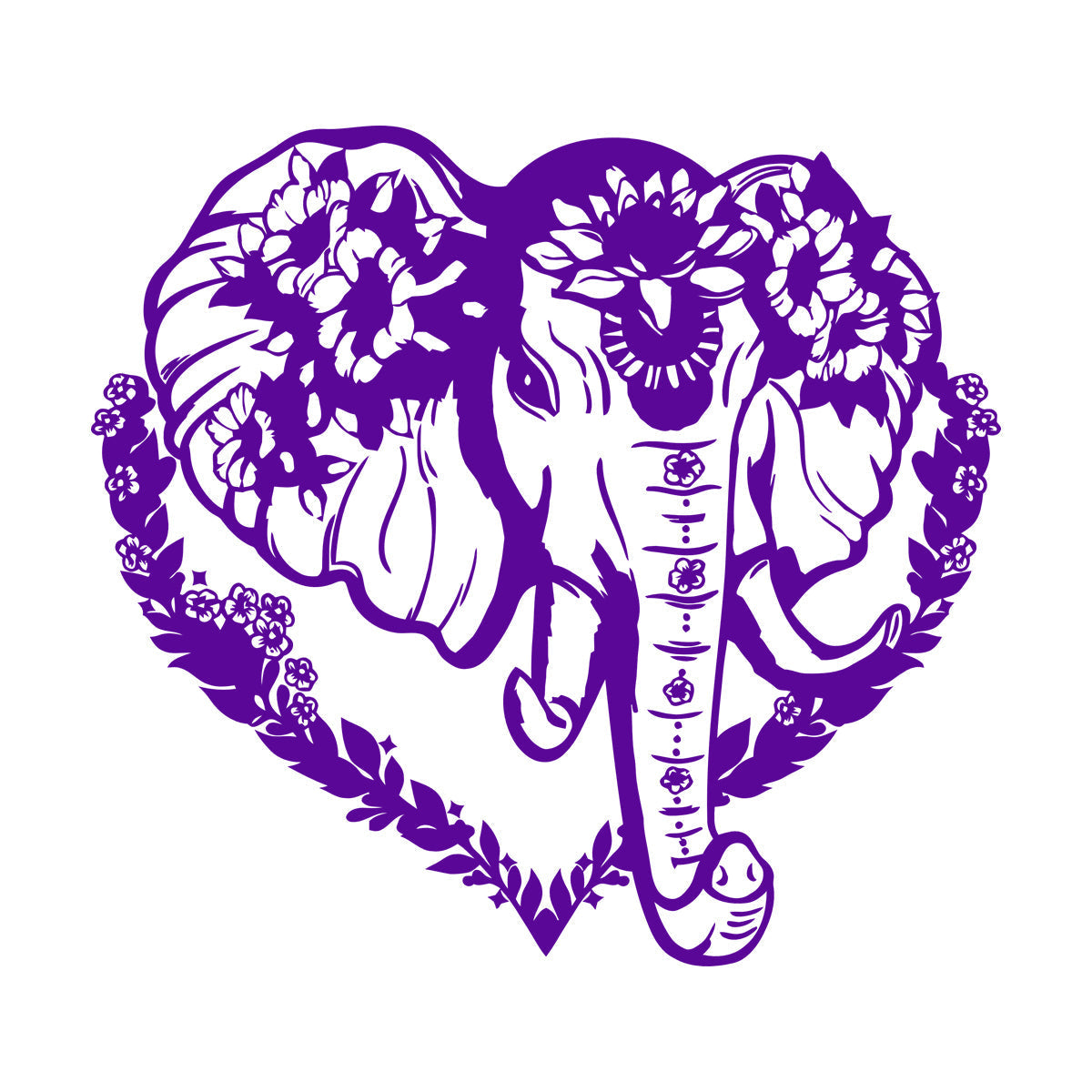 Vinyl Wall Decals Head Elephant Love Ornament Animal Flowers Multi Color Selection