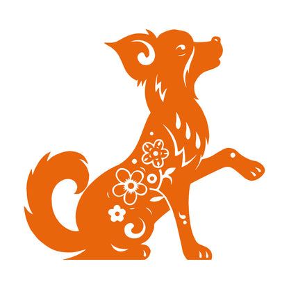 Fine Carving Stickers Horoscope Cartoon Dog Pet Flowers Ornament Waterproof