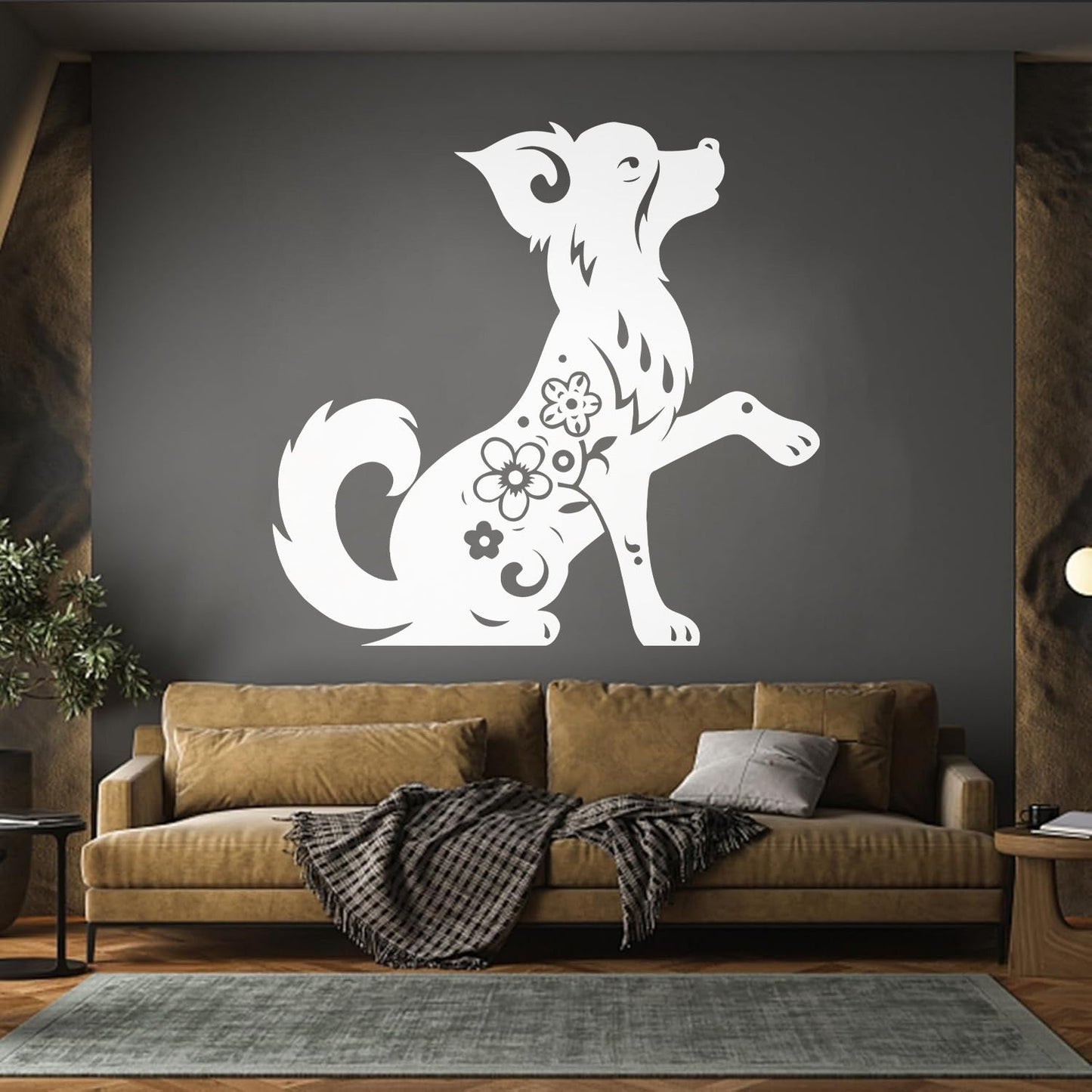 Fine Carving Stickers Horoscope Cartoon Dog Pet Flowers Ornament Waterproof