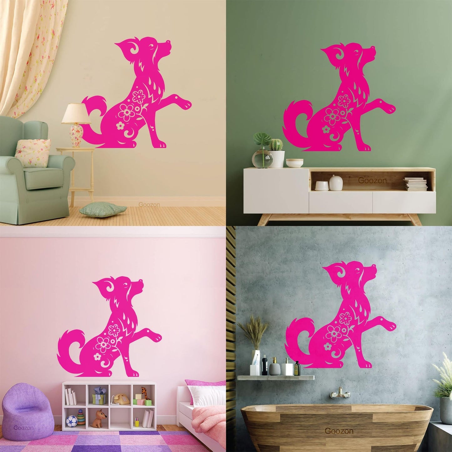 Fine Carving Stickers Horoscope Cartoon Dog Pet Flowers Ornament Waterproof