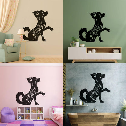 Fine Carving Stickers Horoscope Cartoon Dog Pet Flowers Ornament Waterproof