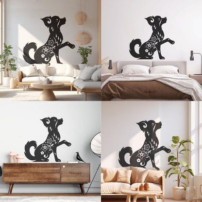 Fine Carving Stickers Horoscope Cartoon Dog Pet Flowers Ornament Waterproof