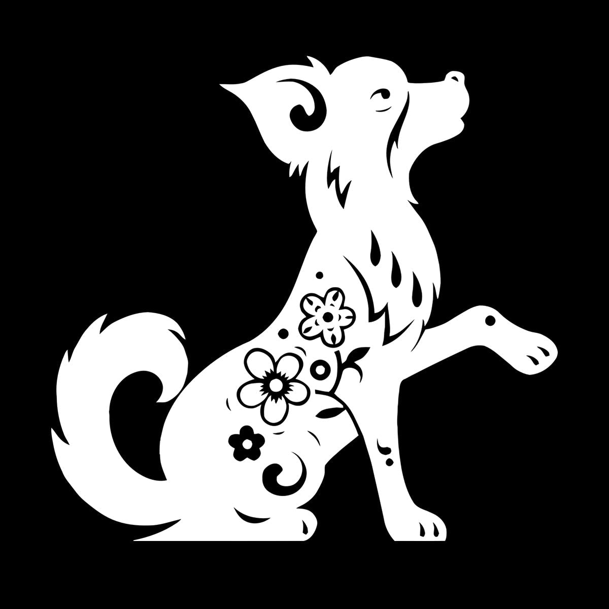 Fine Carving Stickers Horoscope Cartoon Dog Pet Flowers Ornament Waterproof