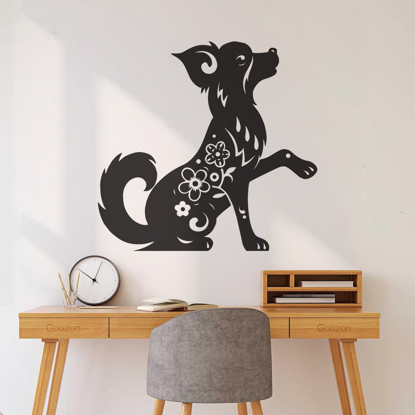 Fine Carving Stickers Horoscope Cartoon Dog Pet Flowers Ornament Waterproof