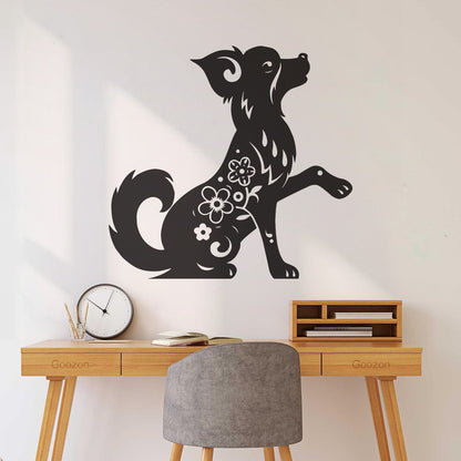 Fine Carving Stickers Horoscope Cartoon Dog Pet Flowers Ornament Waterproof