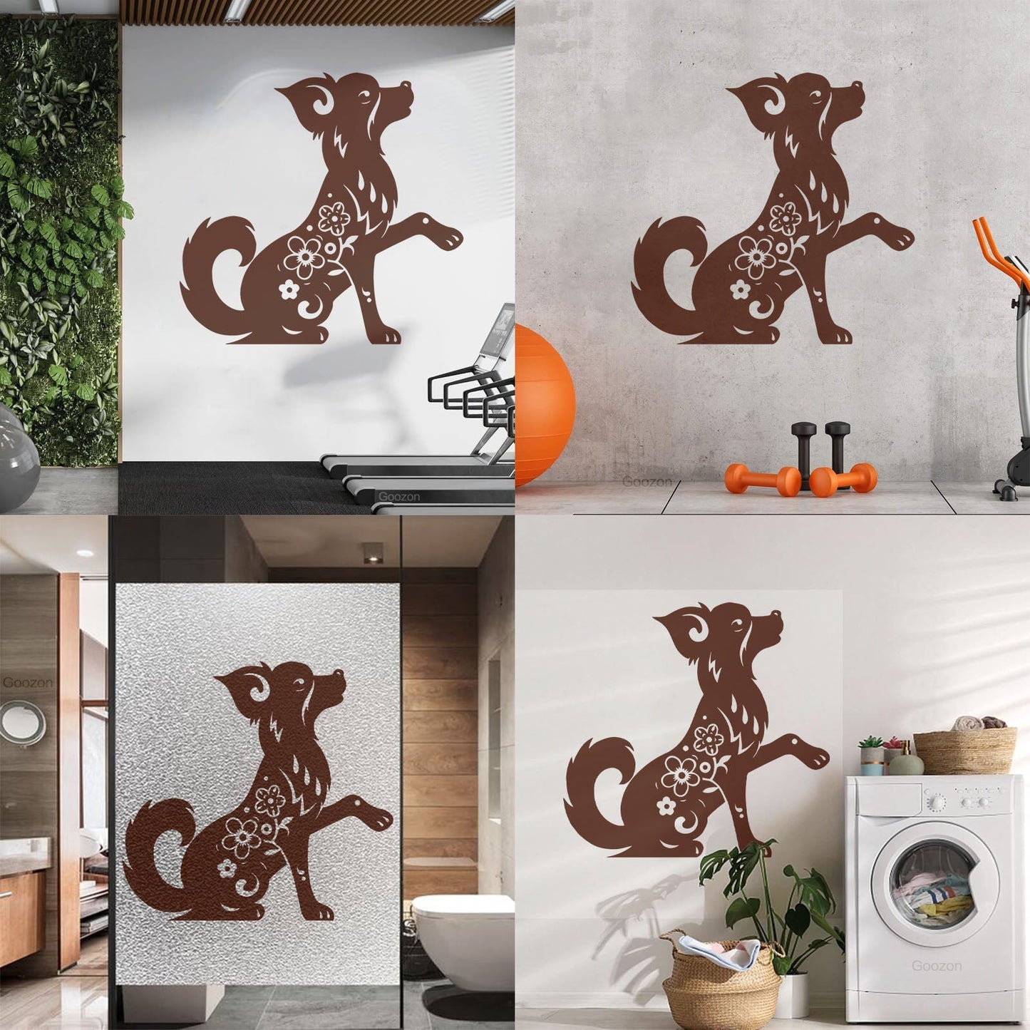 Fine Carving Stickers Horoscope Cartoon Dog Pet Flowers Ornament Waterproof