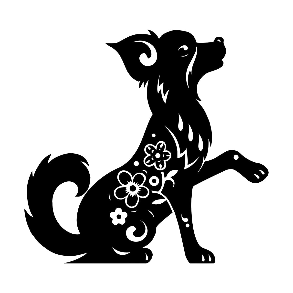 Fine Carving Stickers Horoscope Cartoon Dog Pet Flowers Ornament Waterproof