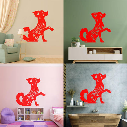 Fine Carving Stickers Horoscope Cartoon Dog Pet Flowers Ornament Waterproof