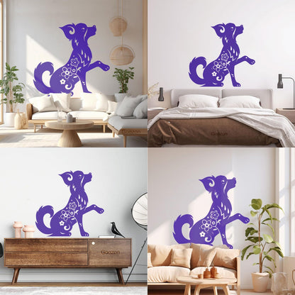 Fine Carving Stickers Horoscope Cartoon Dog Pet Flowers Ornament Waterproof