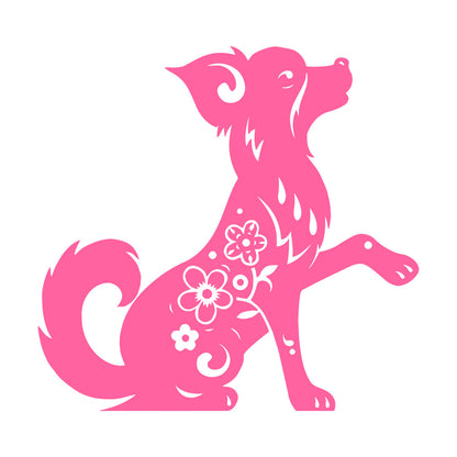 Fine Carving Stickers Horoscope Cartoon Dog Pet Flowers Ornament Waterproof