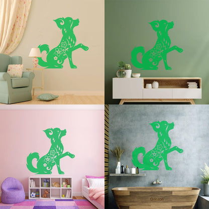 Fine Carving Stickers Horoscope Cartoon Dog Pet Flowers Ornament Waterproof