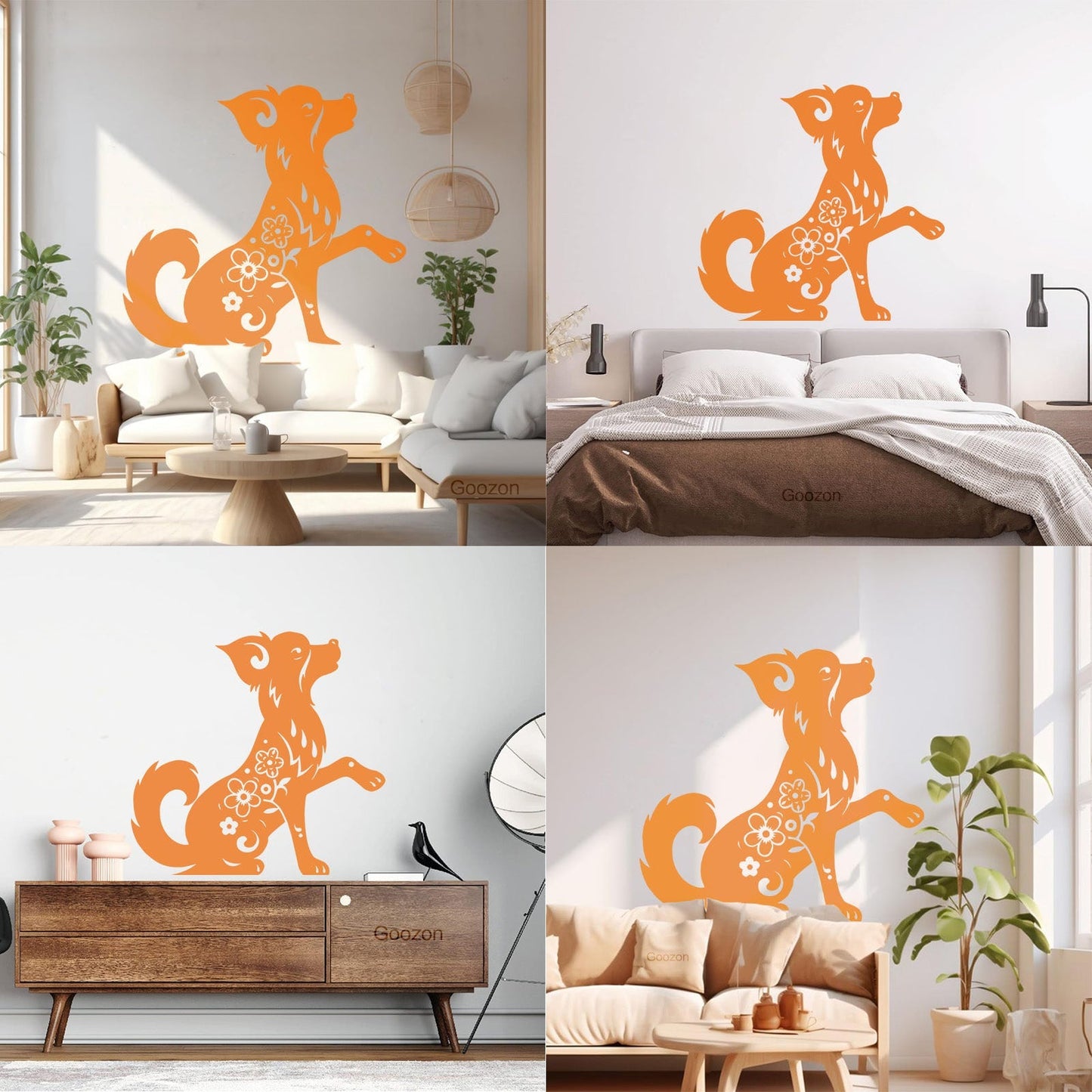 Fine Carving Stickers Horoscope Cartoon Dog Pet Flowers Ornament Waterproof