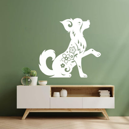 Fine Carving Stickers Horoscope Cartoon Dog Pet Flowers Ornament Waterproof