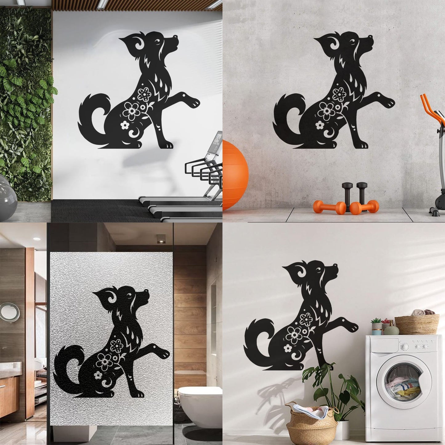 Fine Carving Stickers Horoscope Cartoon Dog Pet Flowers Ornament Waterproof
