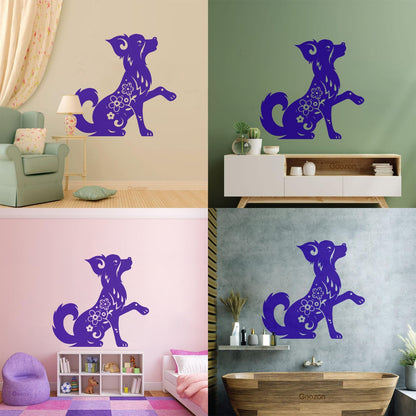 Fine Carving Stickers Horoscope Cartoon Dog Pet Flowers Ornament Waterproof