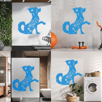 Fine Carving Stickers Horoscope Cartoon Dog Pet Flowers Ornament Waterproof