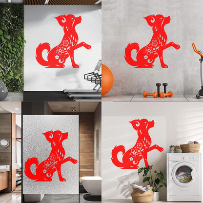 Fine Carving Stickers Horoscope Cartoon Dog Pet Flowers Ornament Waterproof