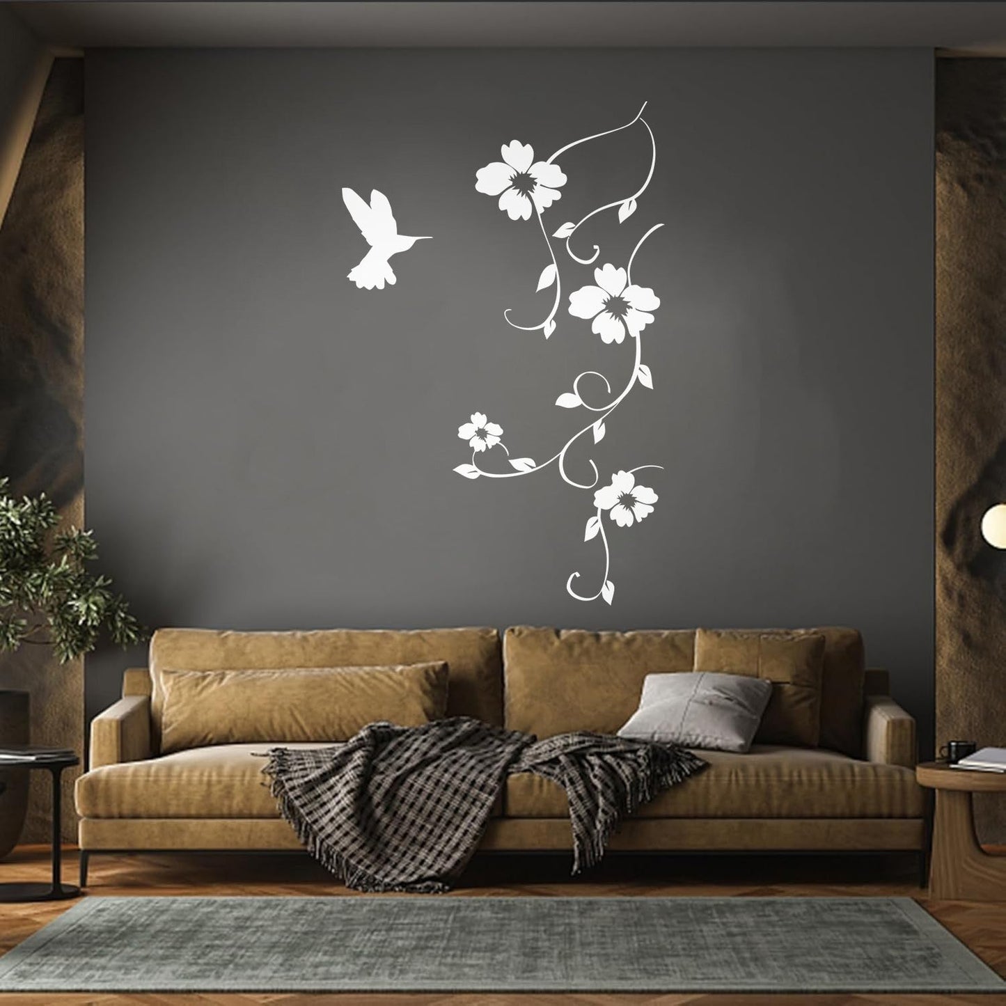 Wall Stickers Hummingbird Natural Bird Flying Flowers It Won'T Fall Off