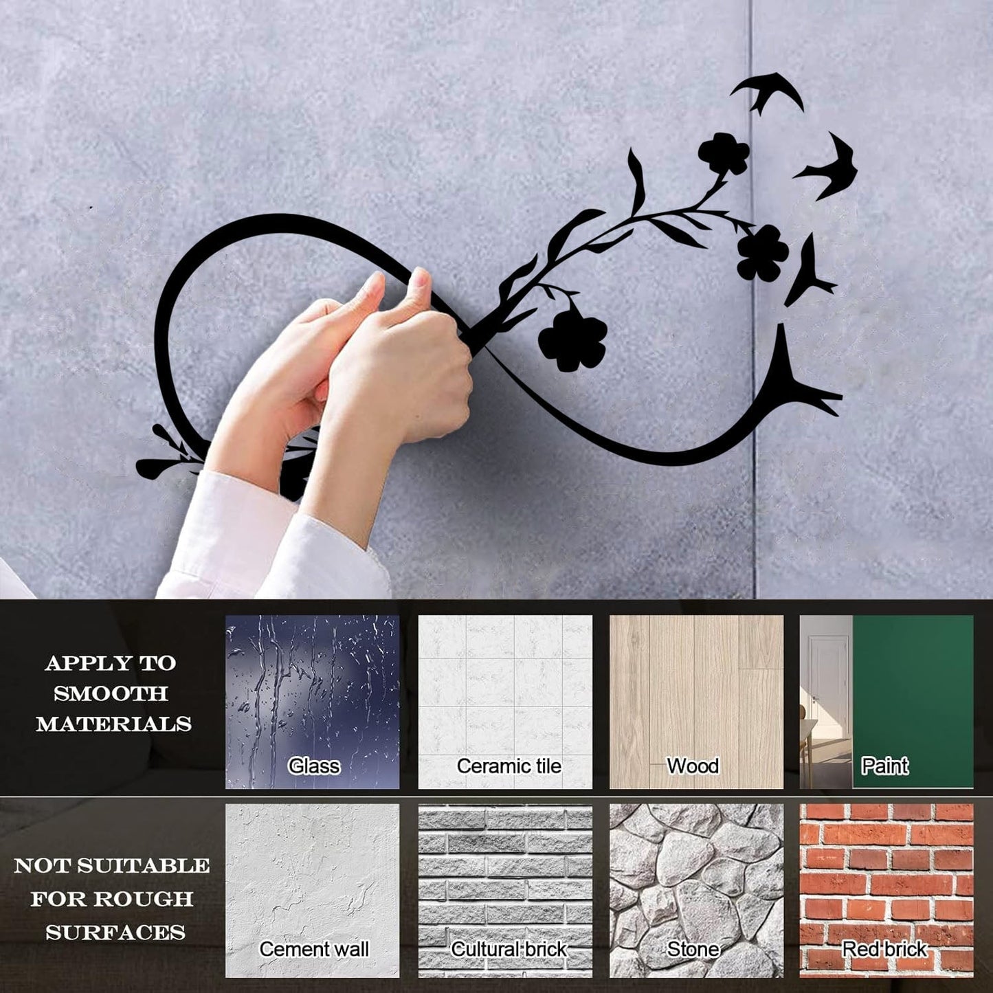 Lettering Decals Infinity Symbol Woman Girl Flowers Birds Wall Beautification