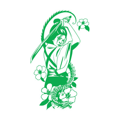 Japanese Geisha With Catana Flowers Dragon Mural And Wall Vinyl Decal Do Not Damage The Wall Surface